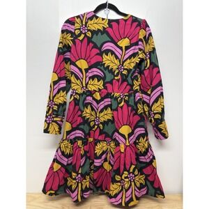J Crew Dress Womens Size 4 Bold Floral Bright Long Sleeve Tiered Button Mini #28